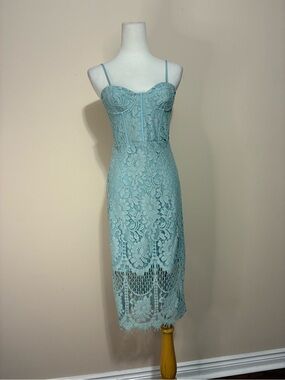 Bardot “Florence” Cool Mint Midi Lace Dress with Corset Bodice